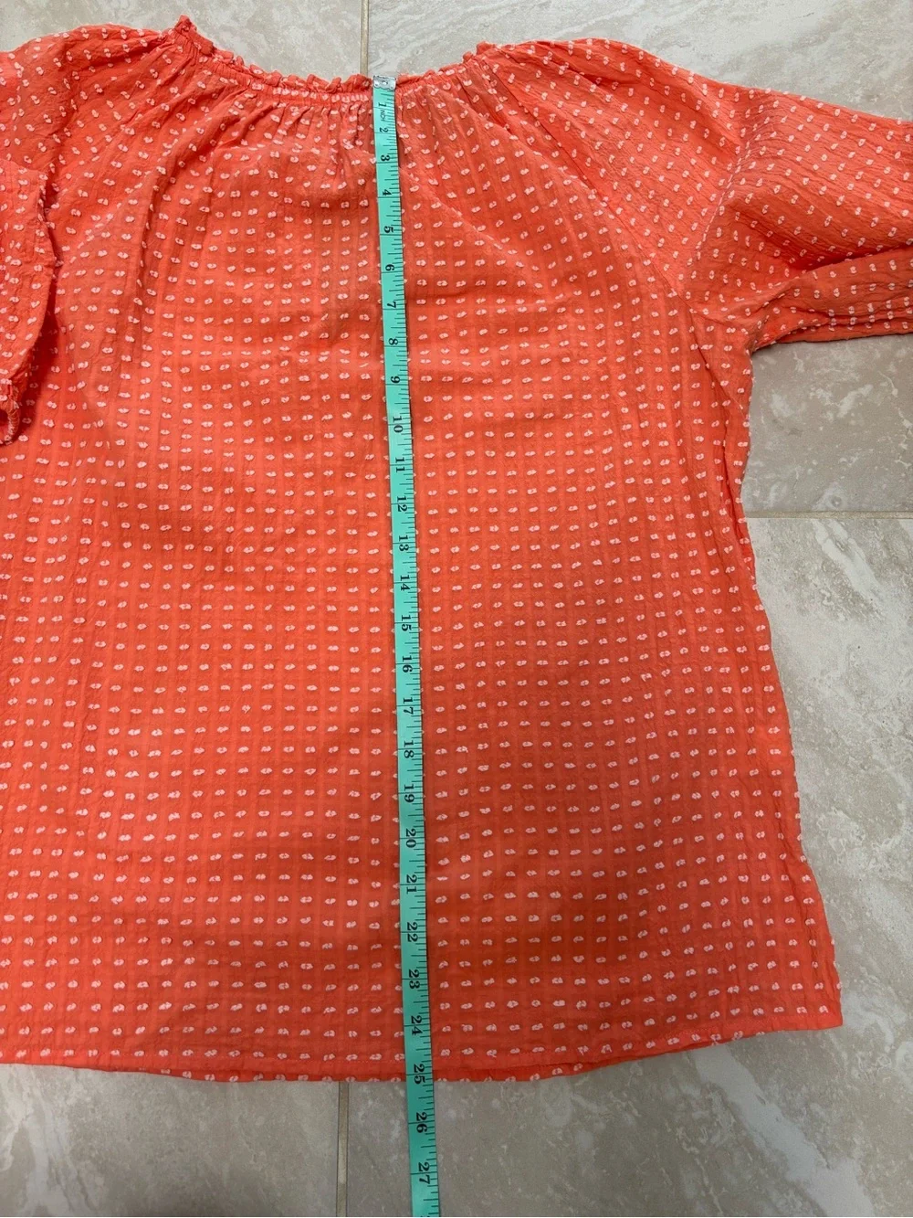 LOFT Coral Orange Textured Dot 3/4 Sleeve Blouse